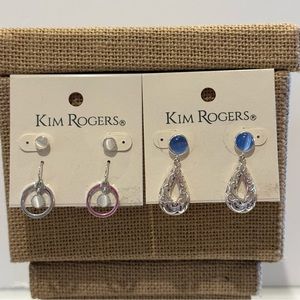 NWT 2 packs of Kim Roger’s silver Earrings, 3 pr total.  Catseye blue & white